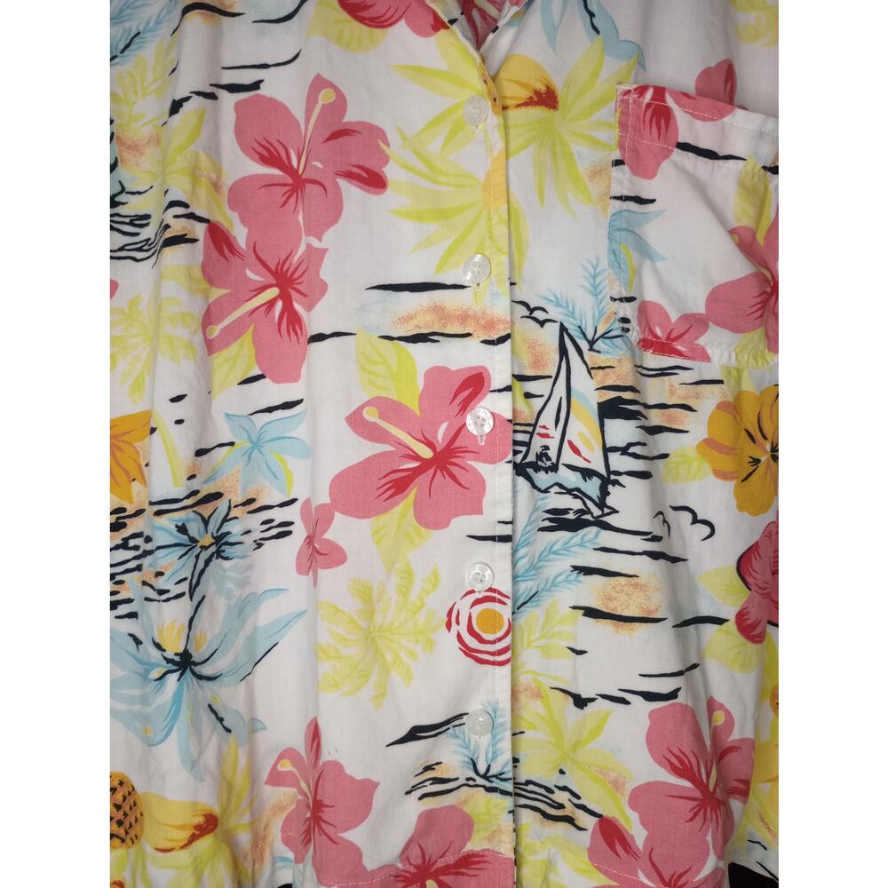 VTG 90s ERIKA floral tropical button down short blouse - Picture 2 of 6